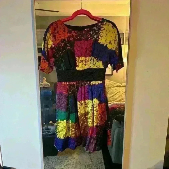 TRINA TURK Womens FOSSE SHANGHAI SILK Satin Multi-Color Short Dress Sz 2 - Picture 6 of 6